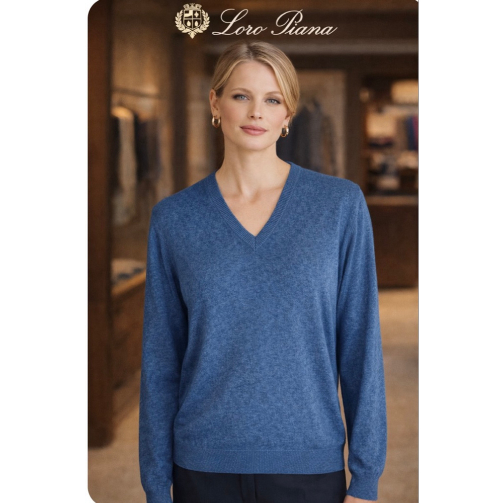 Like New Loro Piana V-Neck Sweater Heather Blue L
